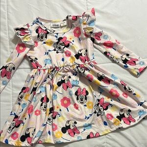 Disney Minnie Mouse Pink Floral Ruffle-Shoulder Dress